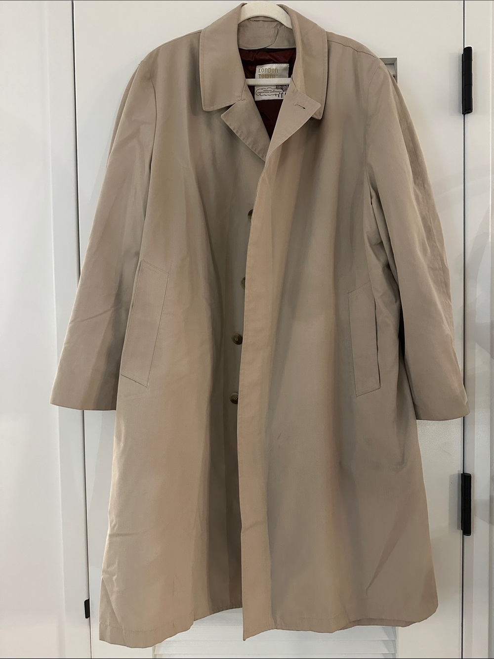 Vintage London Towne Trench Coat 46R Beige Removable Zip Liner Raincoat